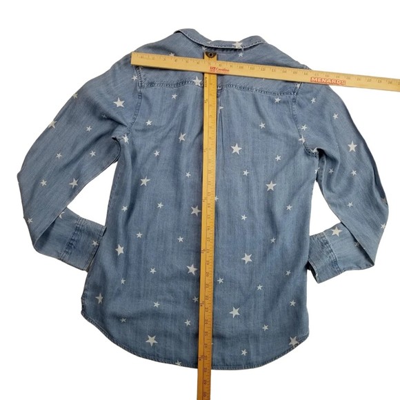 Natural Reflections Button Up Chambray Shirt Womens Sz M Star Print Blue Lyocell - Picture 8 of 14